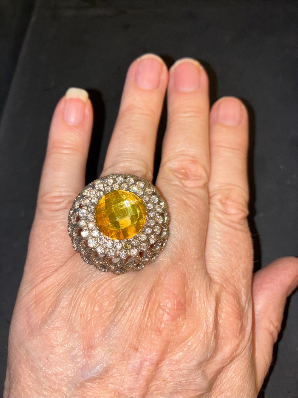 Yellow Crystal Dome Cocktail Stretch Ring